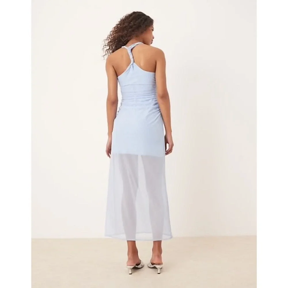 NWT Abercrombie & Fitch Blue Mesh Ruched Twisted Racerback Maxi Dress Small